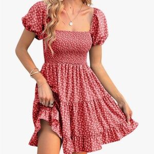 Floral Red Smocked Dress size XXL